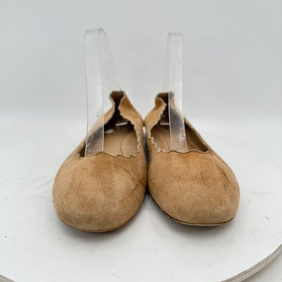 Chloe Scalloped Women Size EU 38 US 8 Brown Leather Slip On Ballet Flat Shoes - Picture 3 of 11